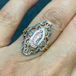 14K tri color Our Lady of Guadalupe Religious Ring